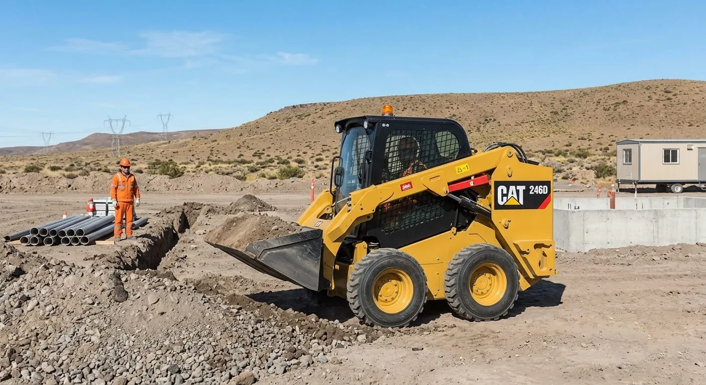 Minicargadora Caterpillar 246D operando en obra